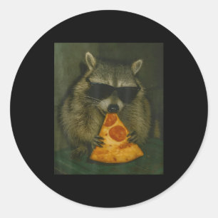 Lustiger Waschbär isst Pizza-Tier-Meme Männer Frau Runder Aufkleber