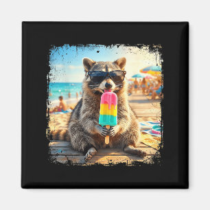 Lustiger Waschbär isst Popsicle Sommer-Tier-Meme Magnet