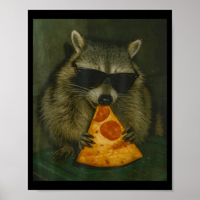 Lustiger Waschbär isst Zza Tier Meme Männer Frauen Poster (Vorne)