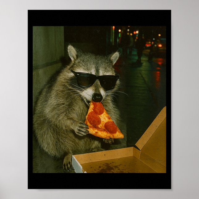 Lustiger Waschbär isst Zza Tier Meme  Poster (Vorne)