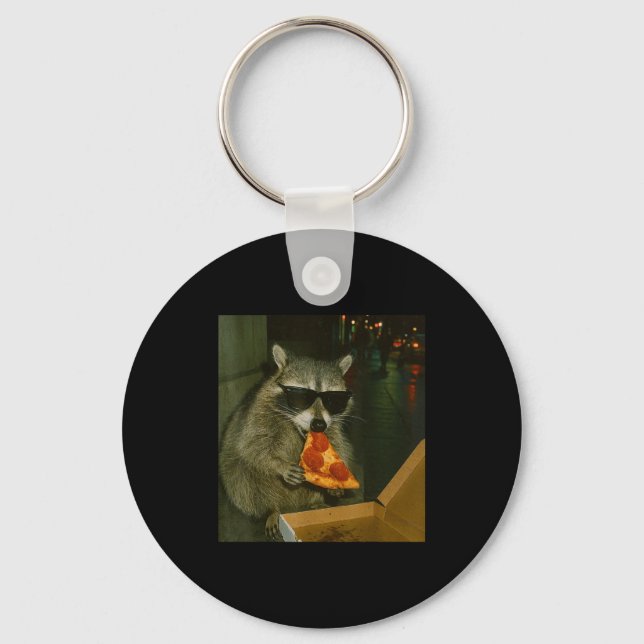 Lustiger Waschbär isst Zza Tier Meme  Schlüsselanhänger (Vorderseite)