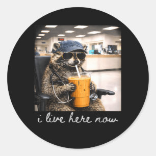 Lustiger Waschbär Kaffee Pflegel Leben Krankenschw Runder Aufkleber
