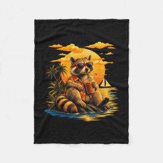 Lustiger Waschbär Kaffee Sonnenbrille hawaiianisch Fleecedecke
