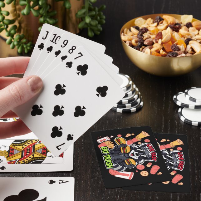 Lustiger Waschbär ‘Leb schnell, friss Müll’ Spielkarten (In Situ)
