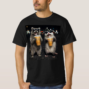 Lustiger Waschbär Opossum trinkt eisgekühlten Kaff T-Shirt