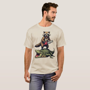 Lustiger Waschbär reitet auf Krokodil Druck Shop T-Shirt