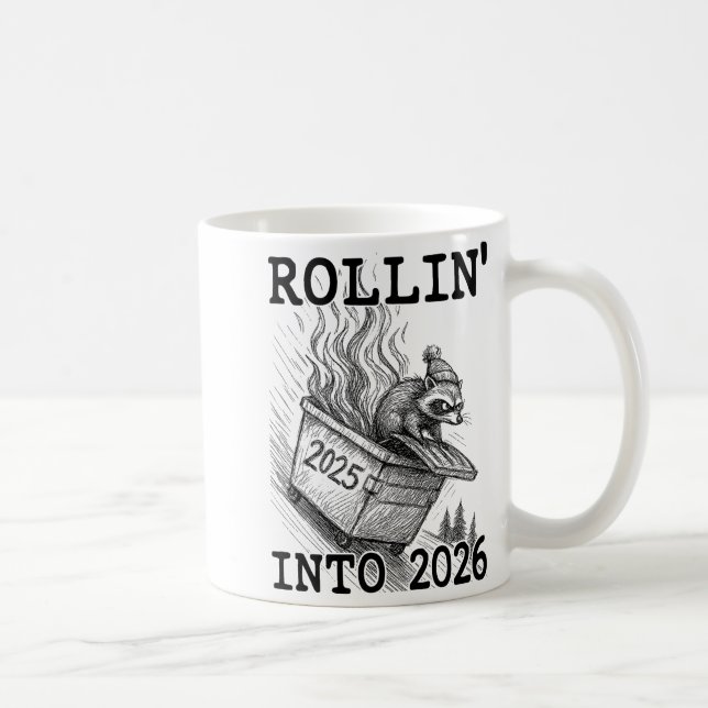 Lustiger Waschbär rollt in den Müllcontainerbrand  Kaffeetasse (Rechts)