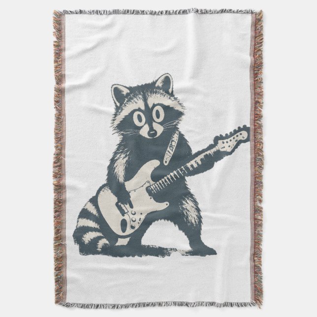 Lustiger Waschbär spielt E-Gitarre Decke (Vorderseite Vertikal)