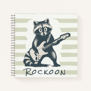 Lustiger Waschbär spielt E-Gitarre Notizbuch