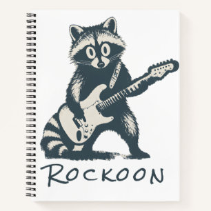 Lustiger Waschbär spielt elektrische Gitarre Notizbuch
