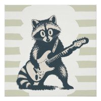 Lustiger Waschbär spielt elektrische Gitarre