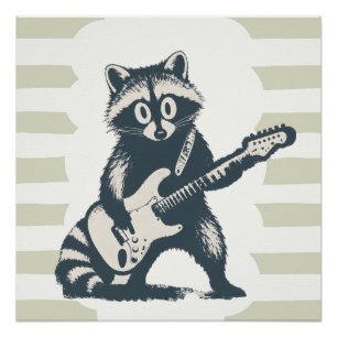 Lustiger Waschbär spielt elektrische Gitarre Poster
