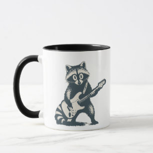 Lustiger Waschbär spielt elektrische Gitarre Tasse