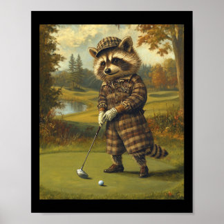 Lustiger Waschbär spielt Golf Grafik seltsamer Was Poster