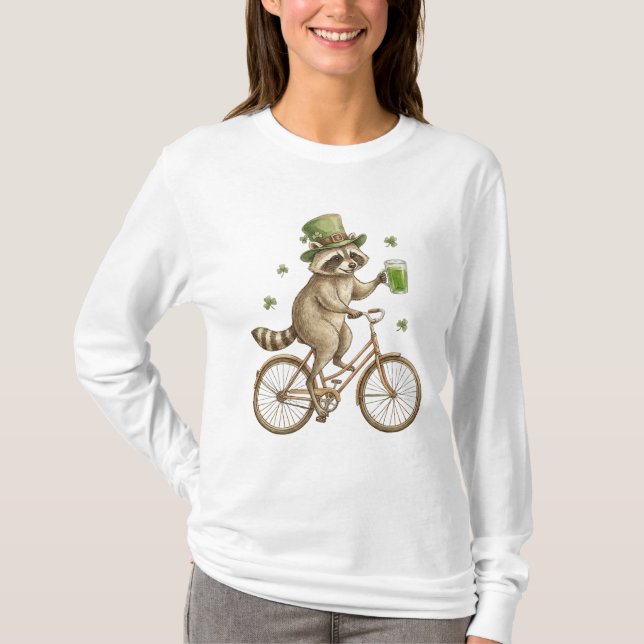 Lustiger Waschbär, St. Patrick's Day Irisches Klee T-Shirt (Vorderseite)