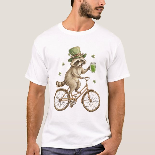 Lustiger Waschbär, St. Patrick's Day Irisches Klee T-Shirt (Vorderseite)