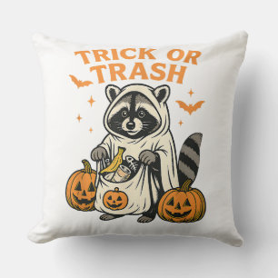 Lustiger Waschbär Trick oder Müll Halloween Kissen