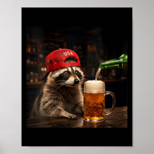 Lustiger Waschbär trinkt Bier Patriotischer 4. Poster