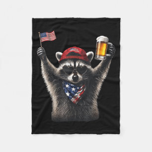 Lustiger Waschbär trinkt Bier patriotischer Amerik Fleecedecke