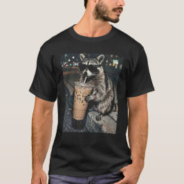 Lustiger Waschbär trinkt eisgekühlten Kaffee Müll- T-Shirt