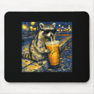Lustiger Waschbär trinkt eisgekühlten Kaffee Tier  Mousepad