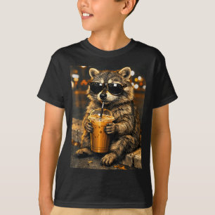 Lustiger Waschbär trinkt eisgekühlten Kaffee Tier T-Shirt