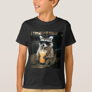 Lustiger Waschbär trinkt eisgekühlten Kaffee Tier T-Shirt