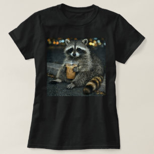 Lustiger Waschbär trinkt Eiskaffee — Süßes Tier T-Shirt