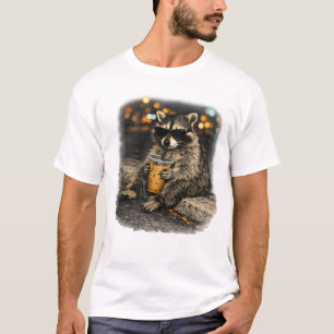 Lustiger Waschbär trinkt Eiskaffee Tier Meme Gra T-Shirt