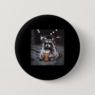 Lustiger Waschbär trinkt Eiskaffee Tier Meme Männe Button
