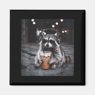 Lustiger Waschbär trinkt Eiskaffee Tier Meme Männe Magnet