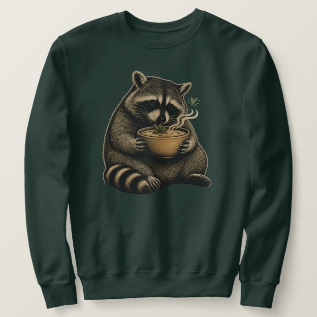 Lustiger Waschbär trinkt heiße Suppe Sweatshirt (Design vorne)