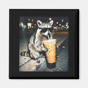 Lustiger Waschbär trinkt Milch süße Grafik Kunst Magnet