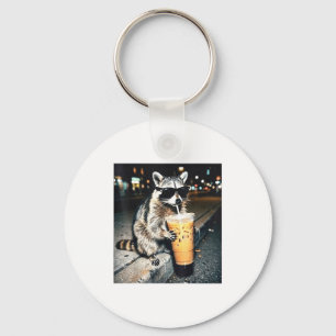 Lustiger Waschbär trinkt Milch süße Kunst Schlüsselanhänger