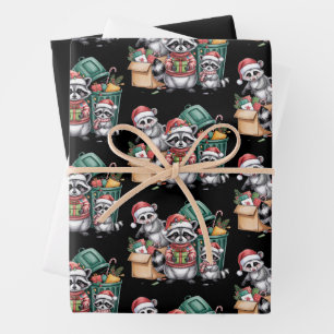 Lustiger Waschbär Weihnachten Opossum & Straßenkat Geschenkpapier Set