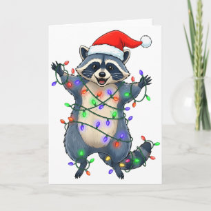 Lustiger Waschbär Weihnachtsmann Hut Weihnachtsbau Karte