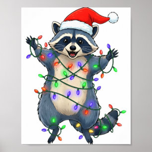 Lustiger Waschbär Weihnachtsmann Hut Weihnachtsbau Poster