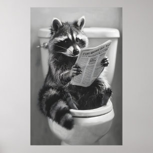 Lustiger Waschbär-Zeitungs-Toiletten-Druck, Skurri Poster