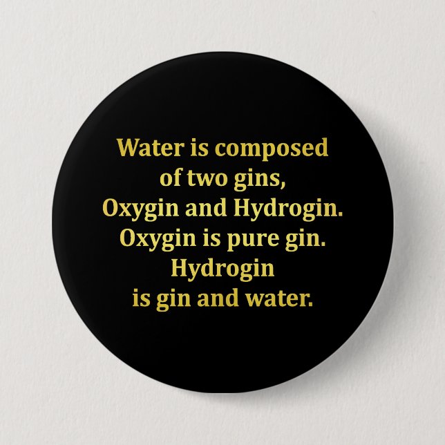 Lustiger Wasser- und Gin-Scherz Button (Vorderseite)