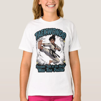 Lustiger weiblicher Taekwondo Flying Kick T-Shirt