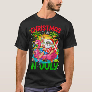 Lustiger Weihnachten im Juli Santa Flamingo Schwim T-Shirt