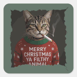 Lustiger Weihnachten rauchende Katze sarkastischer Quadratischer Aufkleber
