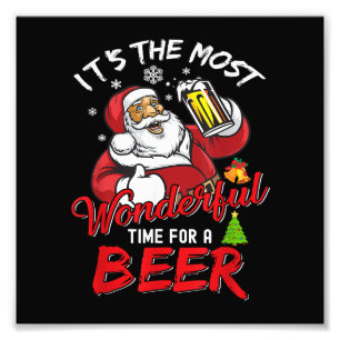 Lustiger Weihnachten Santa Claus Trinkt Bier Wunde Fotodruck