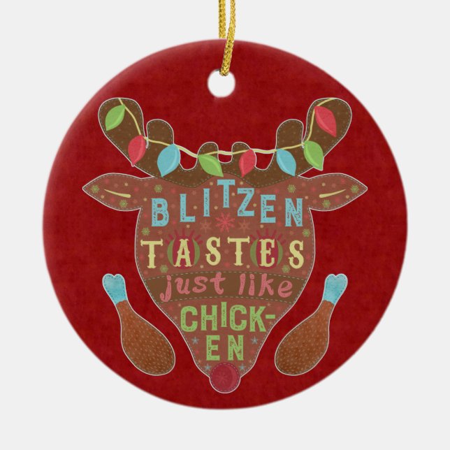 Lustiger WeihnachtenBlitzen Huhn-Ren-Spaß Keramik Ornament (Vorne)