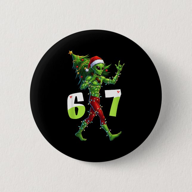 Lustiger Weihnachts-Alien-Sechs-Sieben-Meme 67 Wei Button (Vorderseite)