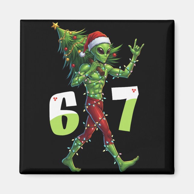 Lustiger Weihnachts-Alien-Sechs-Sieben-Meme 67 Wei Magnet (Vorne)