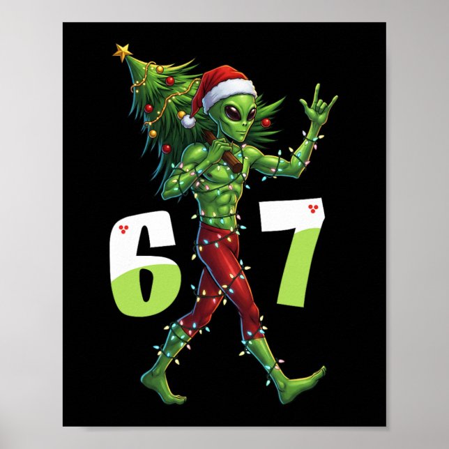 Lustiger Weihnachts-Alien-Sechs-Sieben-Meme 67 Wei Poster (Vorne)