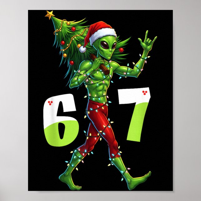 Lustiger Weihnachts-Alien-Sechs-Sieben-Meme 67 Wei Poster (Vorne)