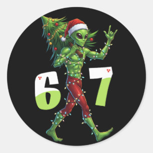 Lustiger Weihnachts-Alien-Sechs-Sieben-Meme 67 Wei Runder Aufkleber