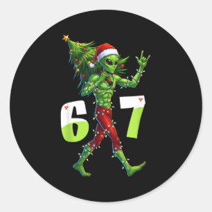 Lustiger Weihnachts-Alien-Sechs-Sieben-Meme 67 Wei Runder Aufkleber